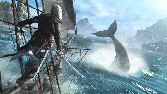 Le protagoniste d'Assassin's Creed IV Black Flag regarde une baleine