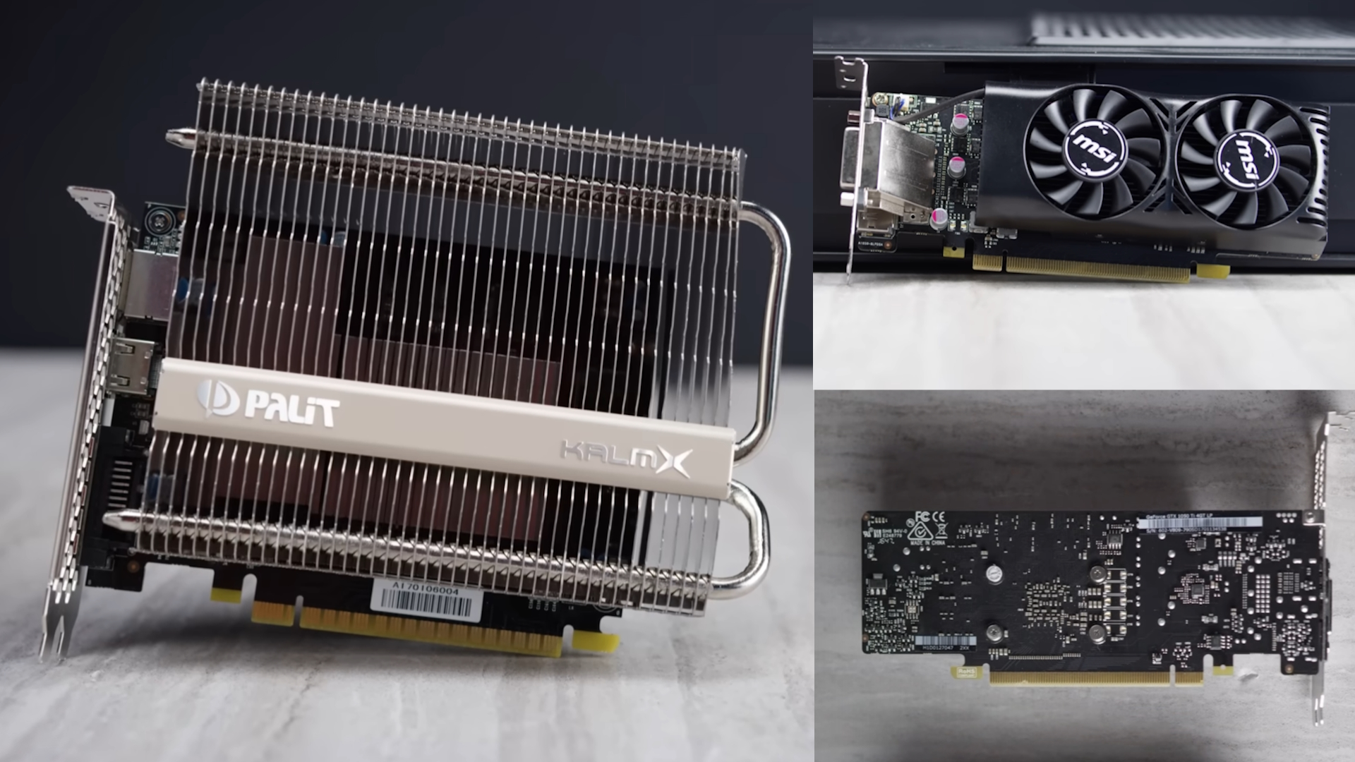 Deux cartes graphiques GTX 1050 Ti, Palit à gauche et MSI à droite.