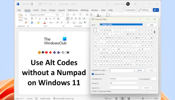 Comment utiliser les codes alternatifs sans pavé numérique sous Windows 11/10