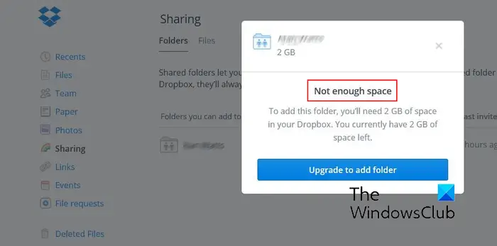 Dropbox Pas assez d’espace pour accéder au dossier [Fix]