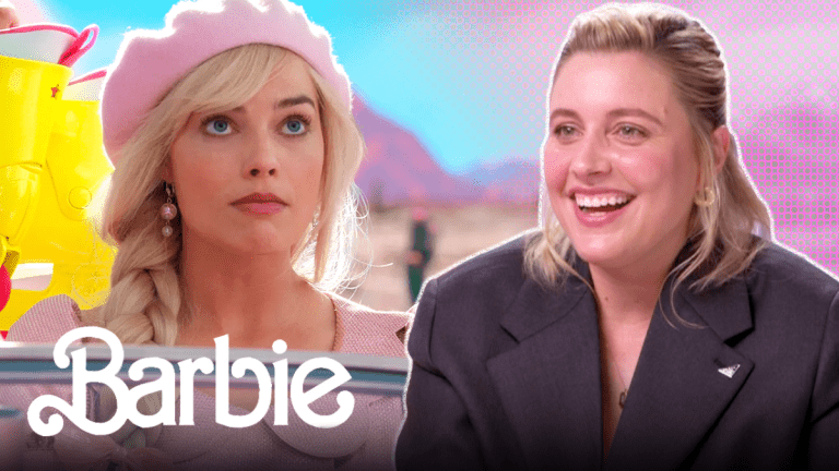 Greta Gerwig talking Barbie starring Margot Robbie. 