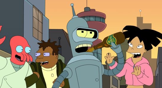 Bender drinking beer in Futurama