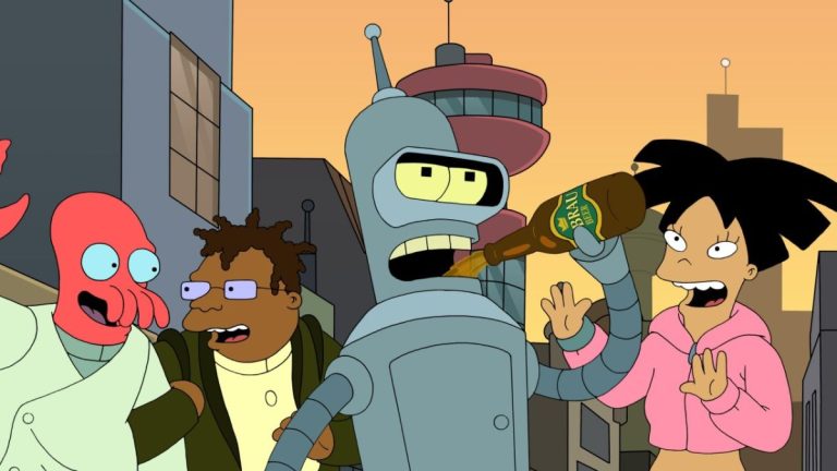 Bender drinking beer in Futurama