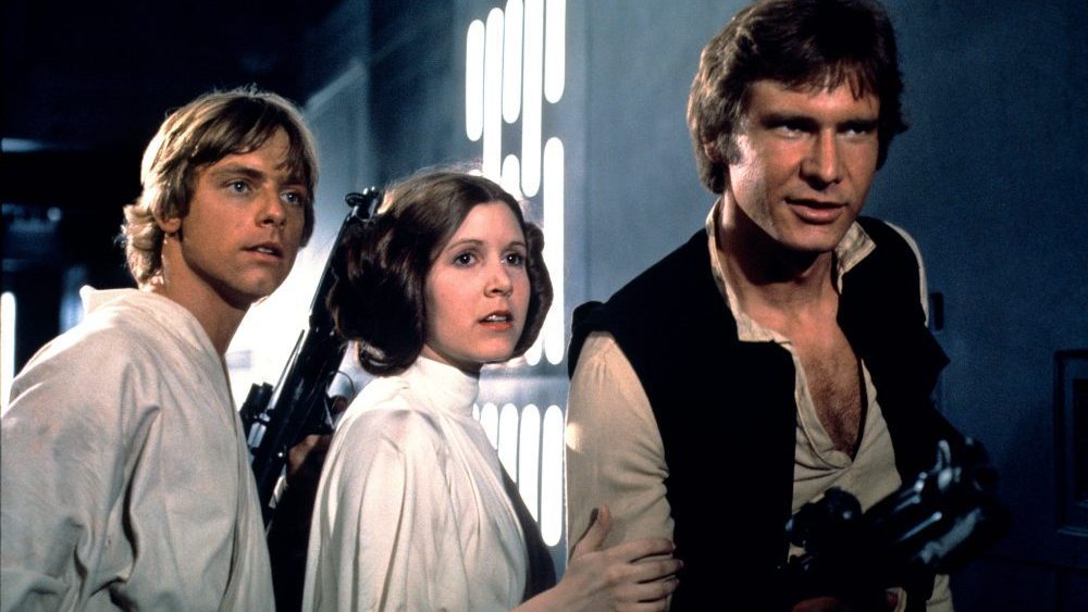 STAR WARS, (aka STAR WARS: EPISODE IV - A NEW HOPE), Mark Hamill, Carrie Fisher, Harrison Ford, 1977.