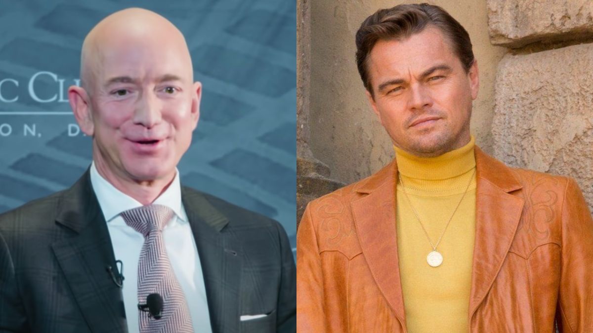 Jeff Bezos screenshot Bloomberg and Leonardo DiCaprio in Once Upon A Time In Hollywood