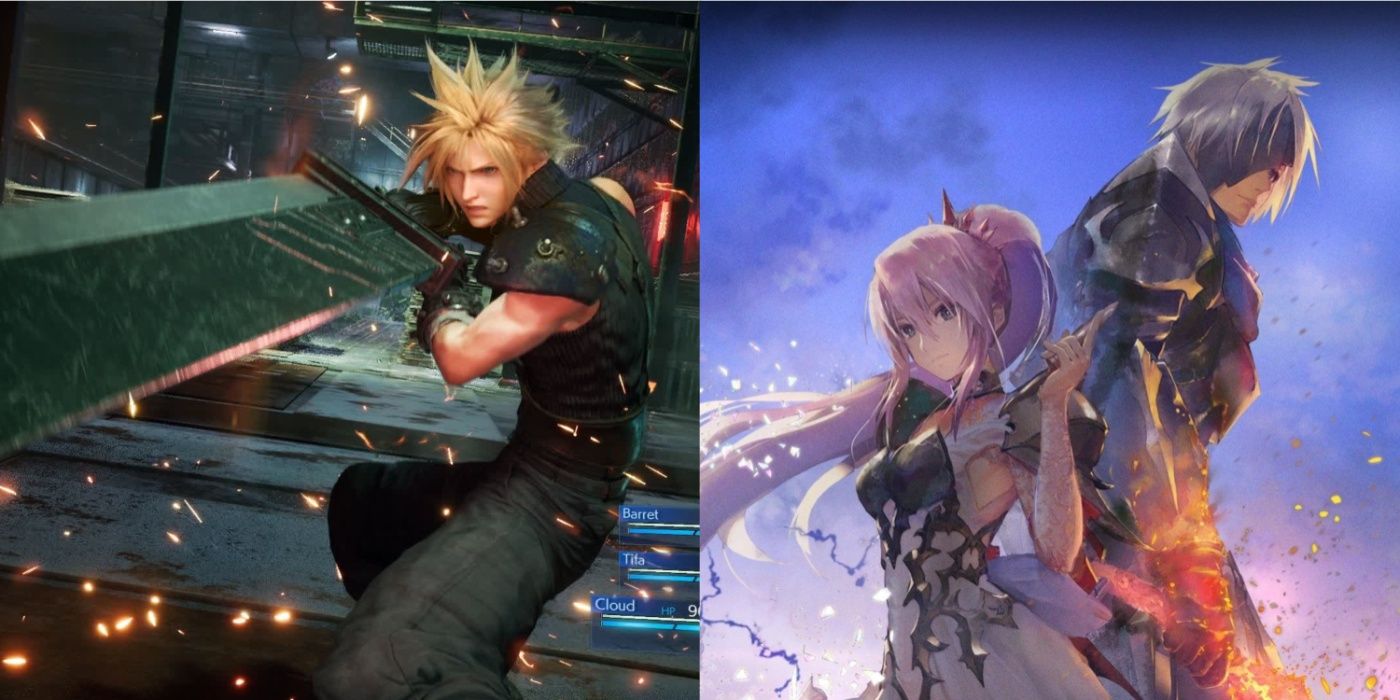 Split image of Cloud in Final Fantasy VII Remake and the co-leads of Tales of Arise.