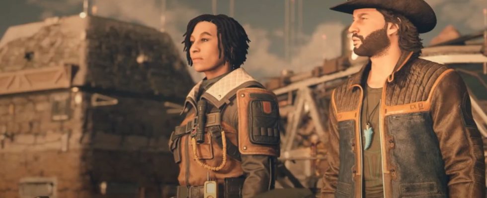 A still from a Starfield trailer where a companion NPC - a cowboy - lovingly confesses his affection to the main protagonist.