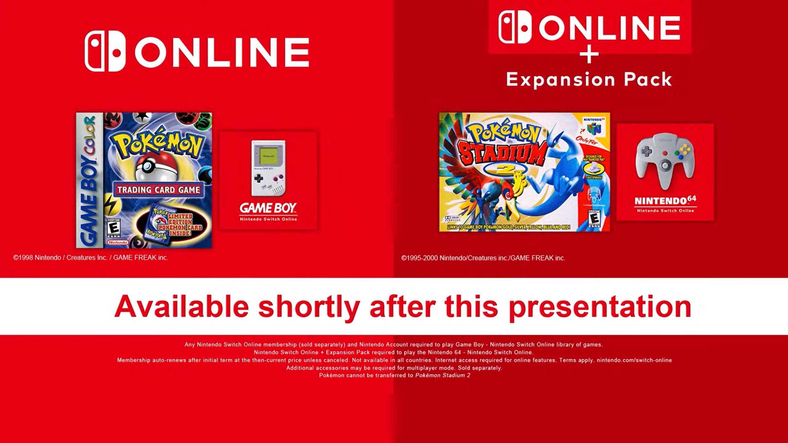 Pokemon Trading Card Game, Pokemon Stadium 2 rejoignent Nintendo Switch Online aujourd'hui
