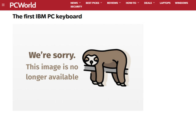 Une capture d'écran d'un article de PCWorld auquel il manque une image.