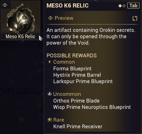 Méso K6 Relic Warframe