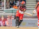 Sherfane Rutherford des Tigers de Montréal bat lors de la demi-finale du Global T20 Canada de son équipe contre les Knights de Vancouver au TD Cricket Arena de Brampton le 5 août 2023.