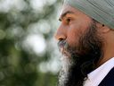 Le chef du NPD Jagmeet Singh à Edmonton le lundi 14 août 2023.