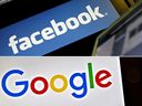 Les logos Facebook et Google sont représentés sur cette photo de fichier combiné.