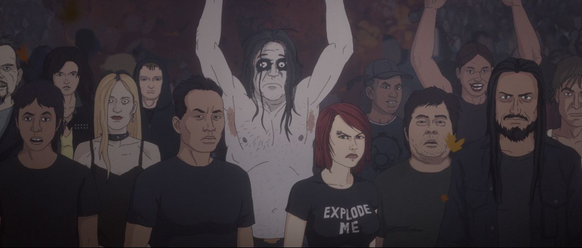 Un groupe de fans de Dethklok, comme on le voit dans Metalocalypse : Army of the Doomstar.