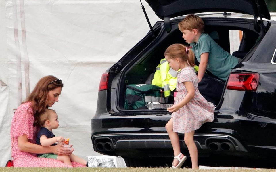 Avec la princesse Charlotte et les princes Louis et George au polo en 2019