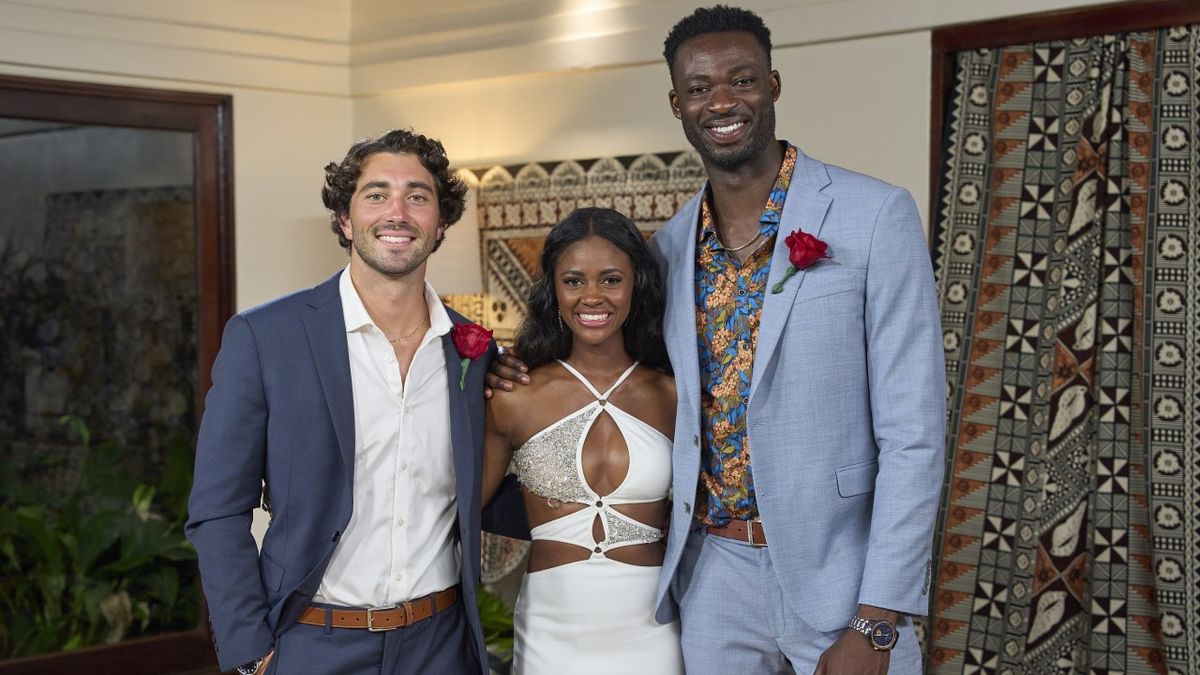 Joey Graziadei, Charity Lawson and Dotun Olubeko on The Bachelorette.