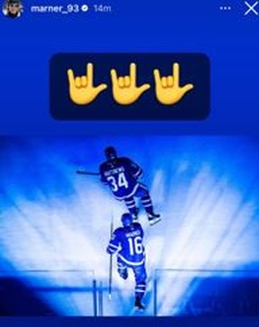 Histoires Instgram de Mitch Marner suite à l'annonce de la prolongation du contrat d'Auston Matthews.  @marner_93/INSTAGRAM