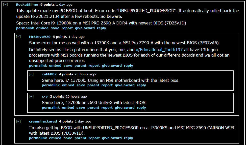 Discussion Reddit sur les problèmes du BIOS de Windows 11