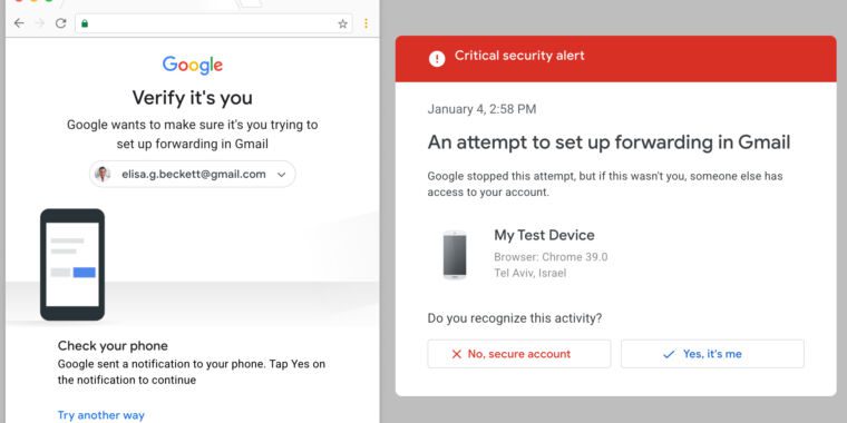 Gmail verrouillera les paramètres importants derrière un défi 2FA contextuel