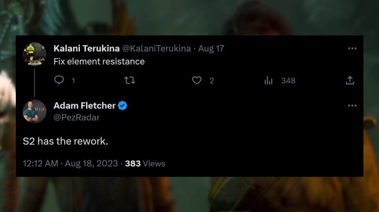 Résistances élémentaires de Diablo 4 - Blizzard CM Adam Fletcher répond à un commentaire disant 