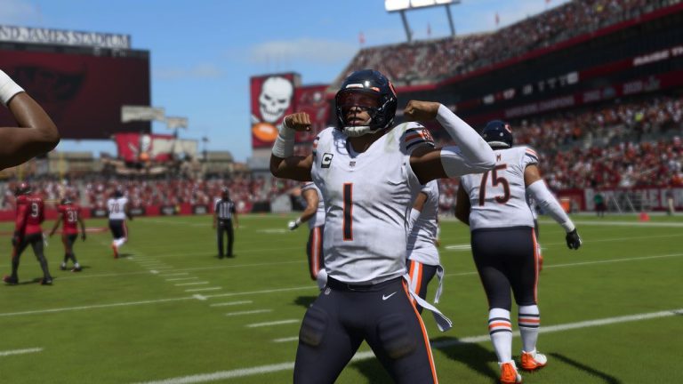 Madden NFL 24 screenshot featuring a player celebrating on the field