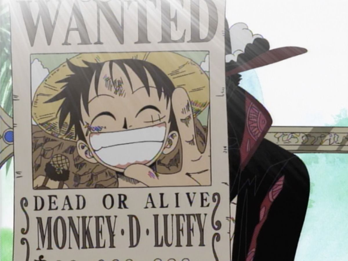 une image d'une affiche de recherche – Luffy sourit dessus