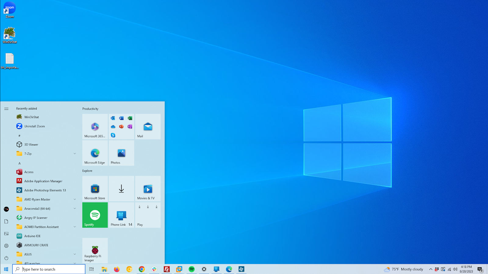 Menu Démarrer de Windows 10