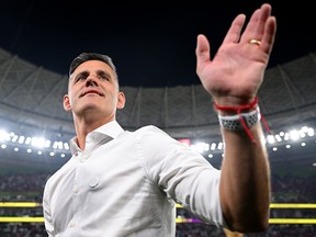 John Herdman réagit avant le match du Groupe F de la Coupe du Monde de la FIFA Qatar 2022 entre le Canada et le Maroc au stade Al Thumama le 1er décembre 2022 à Doha, au Qatar.