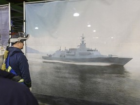 Une photo de février 2019 montre la conception par Lockheed Martin Canada des nouveaux navires de combat canadiens qui seront construits au chantier naval d'Irving Shipbuilding à Halifax.