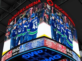 Un nouveau tableau de pointage a été installé au Rogers Arena.  24 août 2023. Photo : Canucks