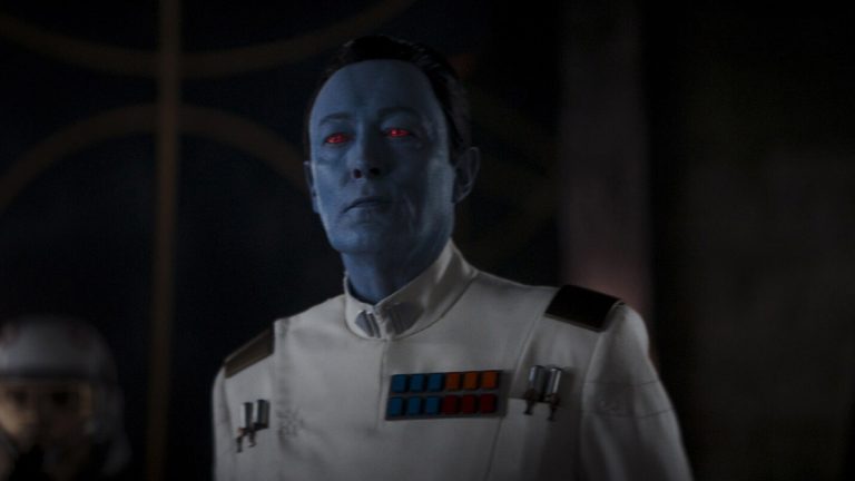 Lars Mikkelsen as Grand Admiral Thrawn in Star Wars: Ahsoka, only on Disney Plus.