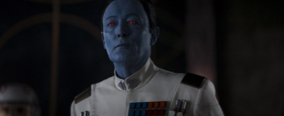 Lars Mikkelsen as Grand Admiral Thrawn in Star Wars: Ahsoka, only on Disney Plus.