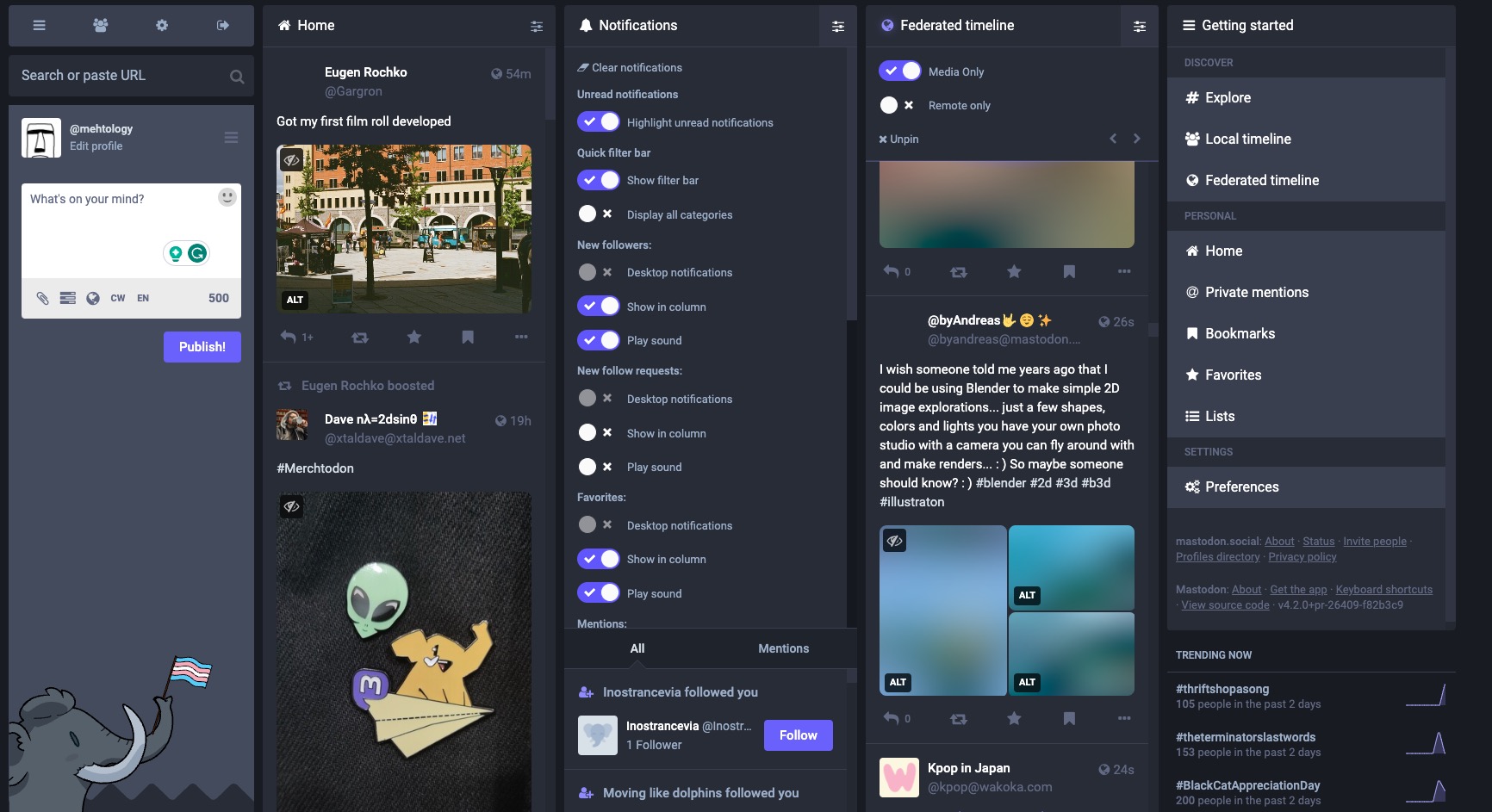 À quoi ressemble la vue multi-colonnes sur Mastodon