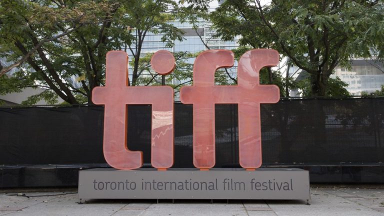 A picture taken on September 12, 2017 shows the Tiff logo during the 2017 Toronto International Film Festival, in Toronto, Ontario. (Photo by VALERIE MACON / AFP) (Photo by VALERIE MACON/AFP via Getty Images)