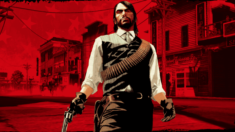 John Marston wields a revolver.