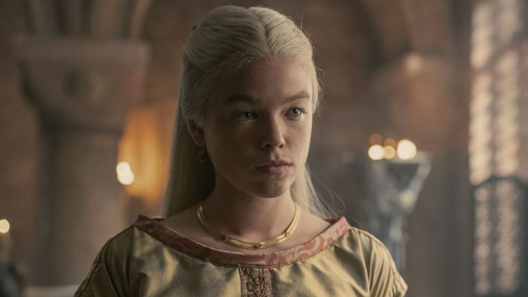 An image from HBO press site of Milly Alcock as young Rhaenyra Targaryen in House of the Dragon.