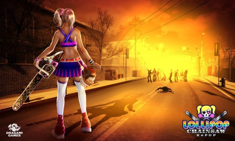 Juliet Starling looking out at a crowd of zombies in Lollipop Chainsaw RePOP.