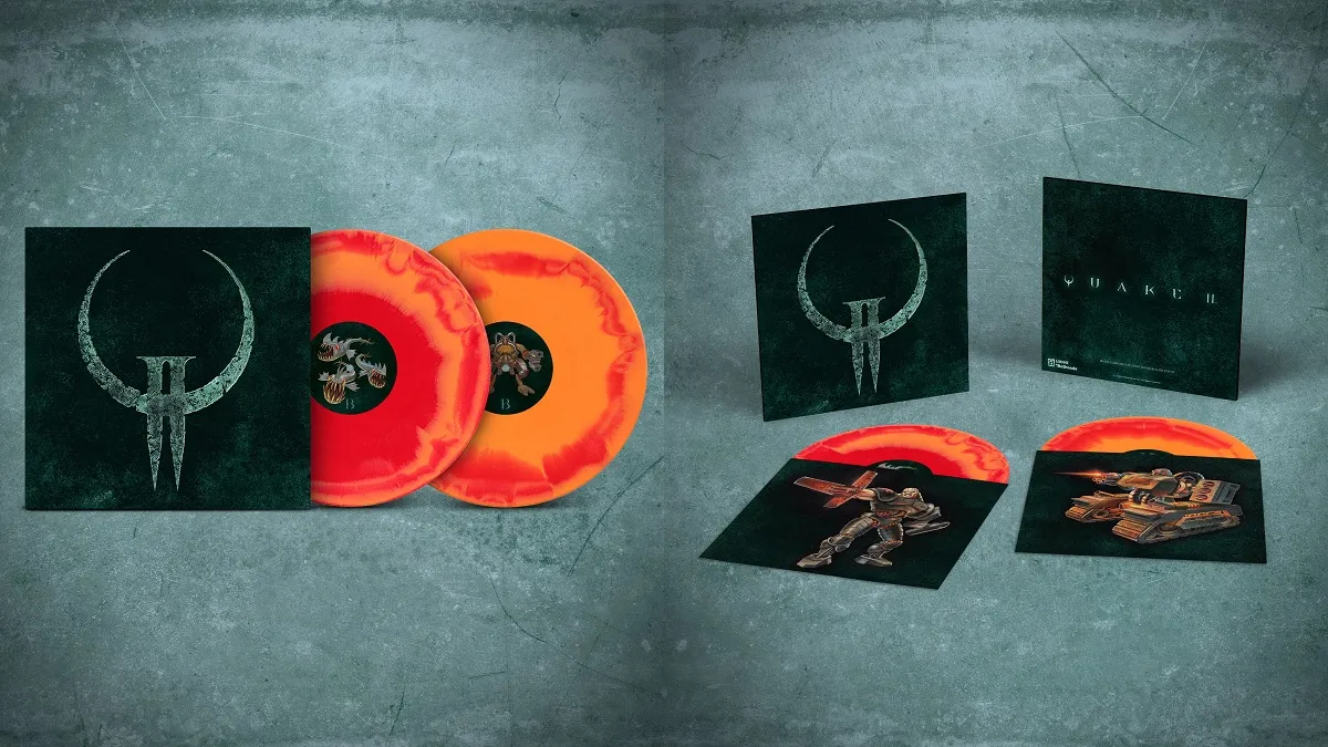 Quake 2 vinyls on a gray background.