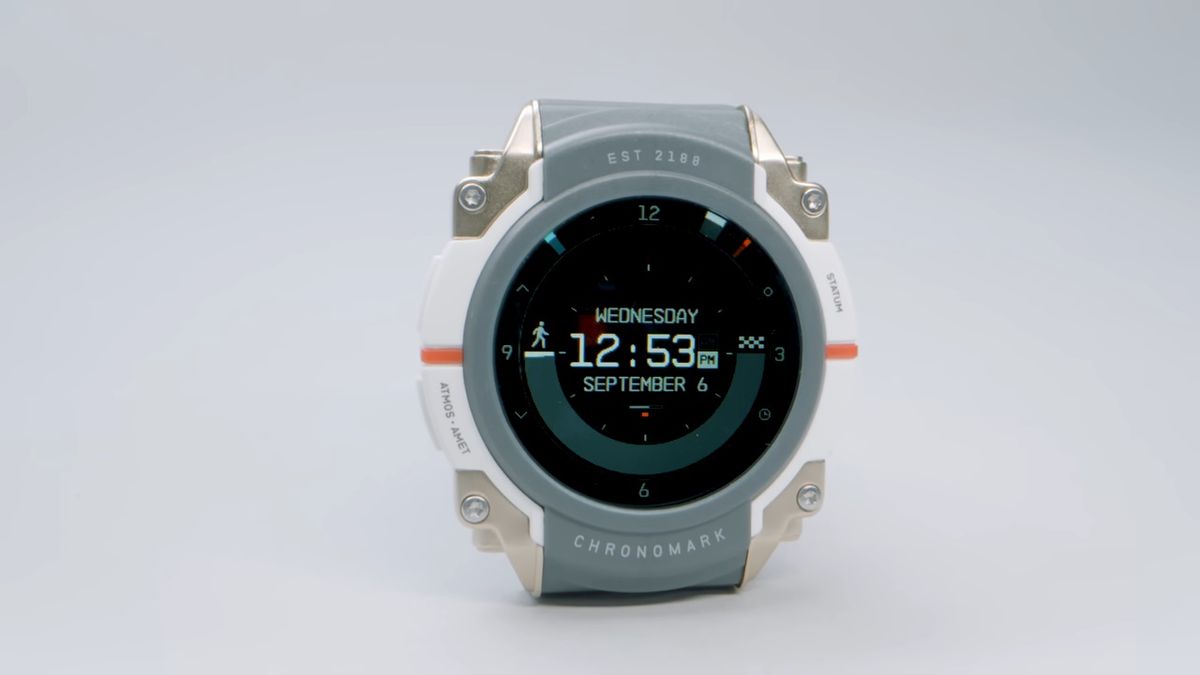 Replica Chronomark watch on stark white background