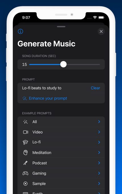 Interface utilisateur pour Songburst 