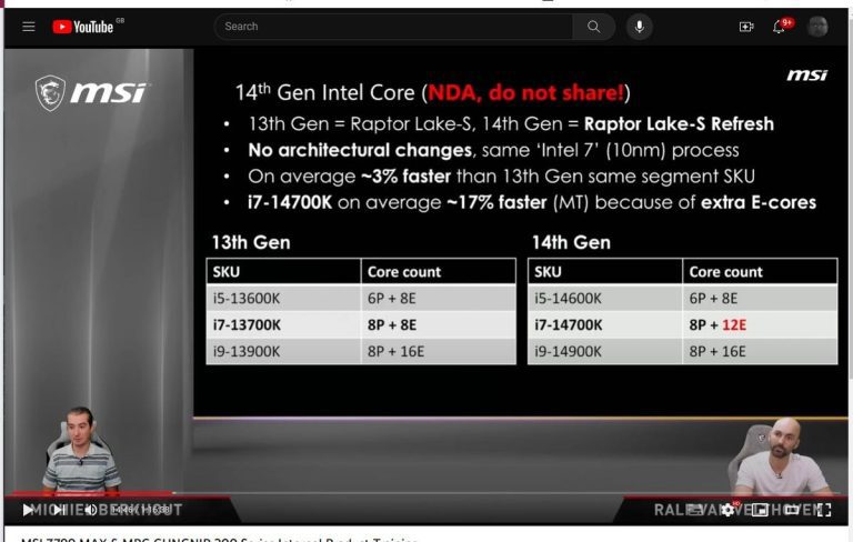 MSI publie accidentellement les spécifications des nouveaux processeurs Raptor Lake-S Refresh