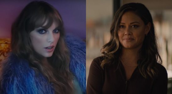 Screenshot of Taylor Swift in the "Lavender Haze" music video/Screenshot of Vanessa Lachey as Jane Tennant in NCIS: Hawai