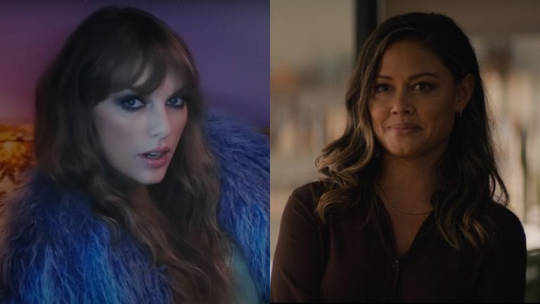 Screenshot of Taylor Swift in the "Lavender Haze" music video/Screenshot of Vanessa Lachey as Jane Tennant in NCIS: Hawai