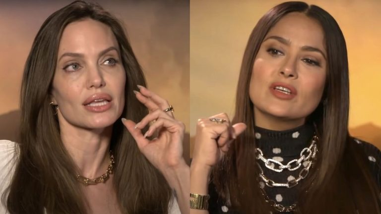 angelina jolie and salma hayek during a cinemablend interview for eternals