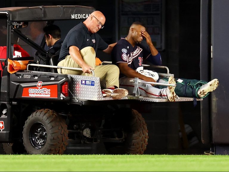 Stone Garrett des Nationaux s’est cassé la jambe gauche en essayant de voler un circuit au Yankee Stadium