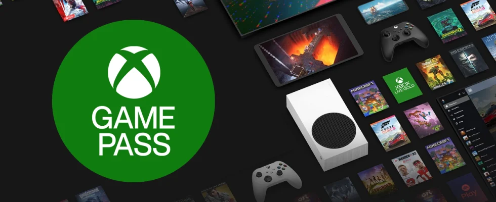 Xbox Game Pass logo with a series of games behind it.