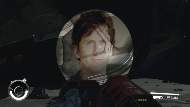 Starfield : Le visage de Todd Howard comme le faisceau de la lampe de poche.