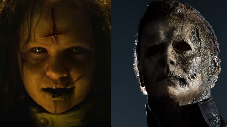 a posessed child and Michael Myers side by side