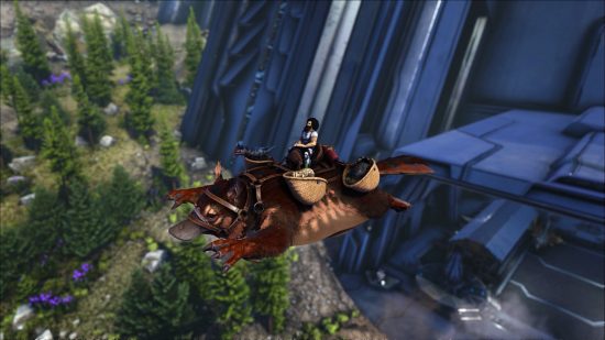 Serveurs Ark : un personnage est assis sur le dos d'un dinosaure volant