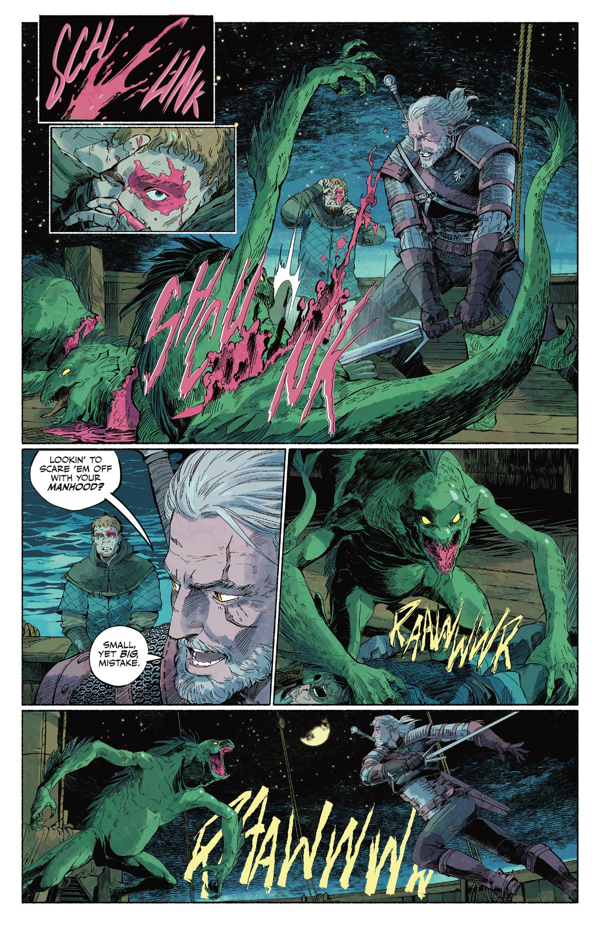 La quatrième page de la bande dessinée Dark Horse, The Witcher: Wild Animals